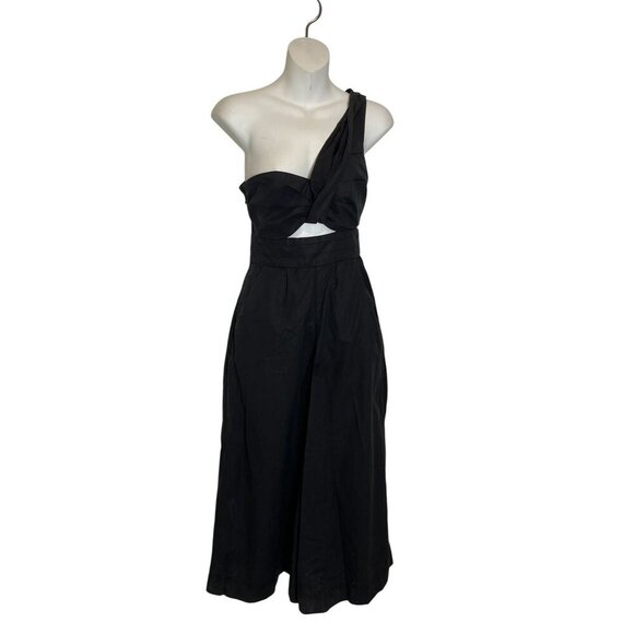 A.L.C. Black Athelia One Shoulder Wide Leg Jumpsuit 100% Cotton Women's Size 00 - Picture 2 of 11